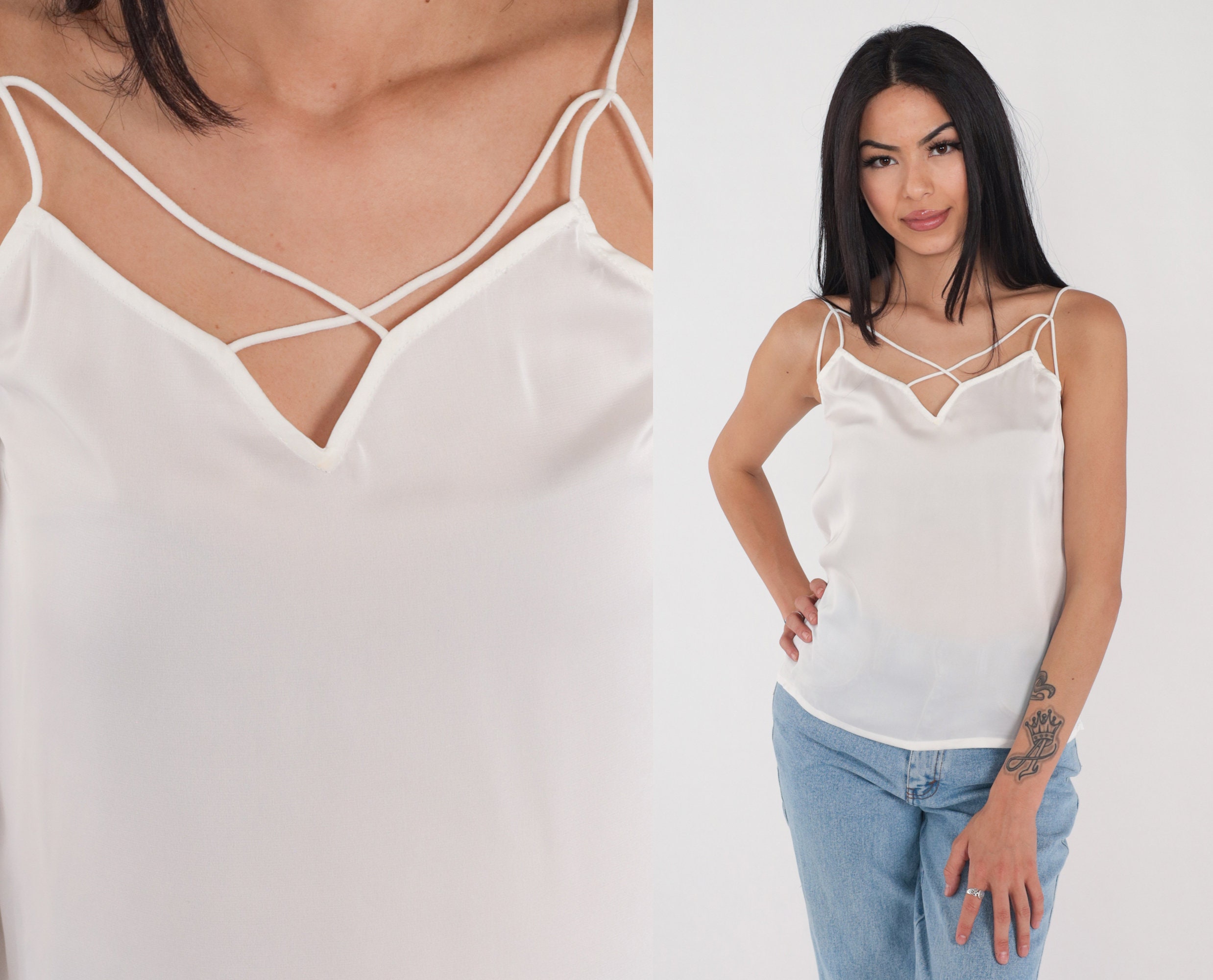 Strappy Tank Top Y2K Semi-sheer White Cami Sleeveless Shirt - Etsy