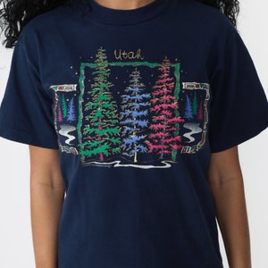 Utah Shirt Vintage Tree Shirt Single Stitch Tshirt Navy Blue TShirt 80s T Shirt Travel Tee Graphic Print State 90s Fruit of the loom Small image 5