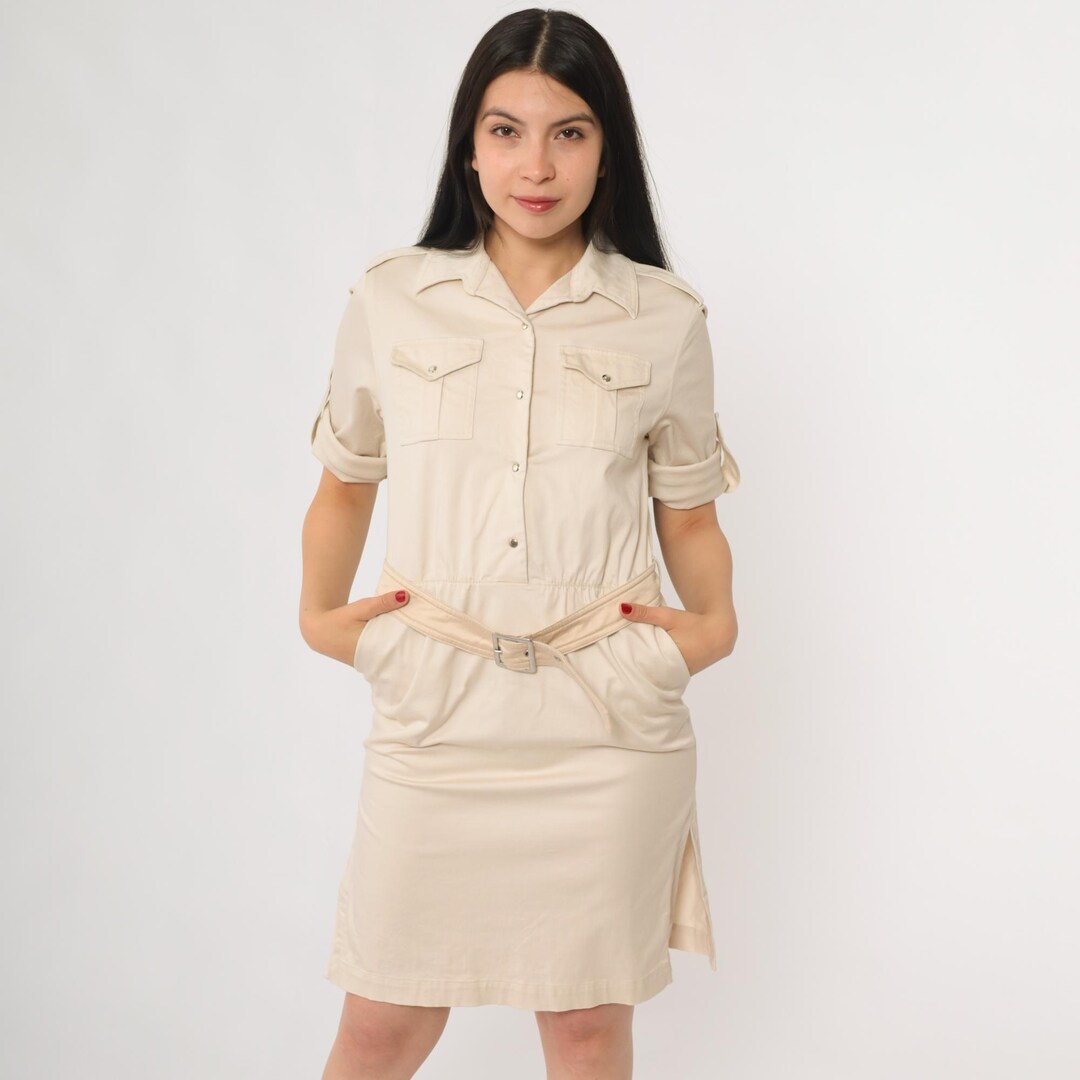 safari shirt dress Linen Shirt Dress with Pockets/ Sand Safari Style Dress