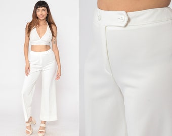 White Bell Bottoms 70s Sailor Flare Pants Boho Hippie Bellbottom High Waisted Pants Bohemian Trousers High Rise Vintage 1970s Catalina Small