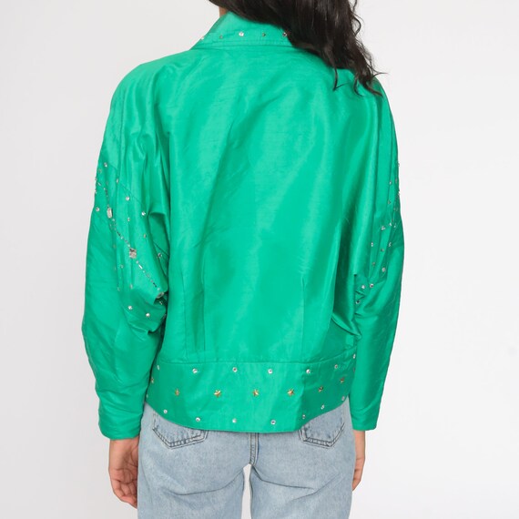 Green Silk Jacket Star Studded Rhinestone Windbre… - image 6