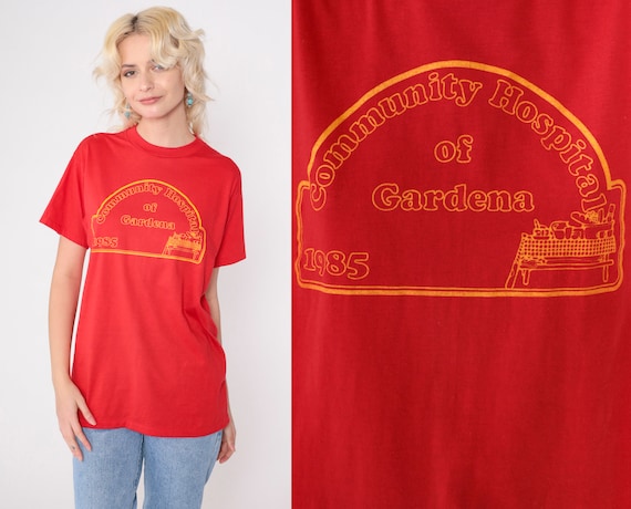 Community Hospital of Gardena Shirt Vintage 1985 Memorial Hospital T Shirt 80s California TShirt 1980s Red Graphic Hanes Medium