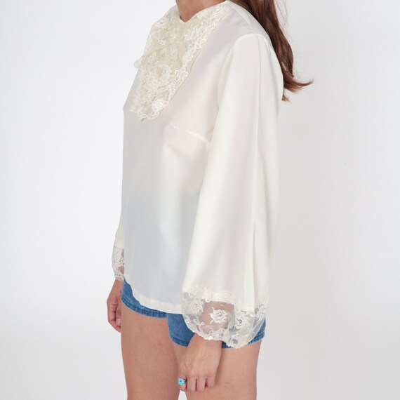 70s Ruffle Blouse Off-White Victorian Lace Shirt … - image 6