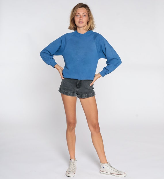Blue Crewneck Sweatshirt 90s Raglan Plain Long Sl… - image 2