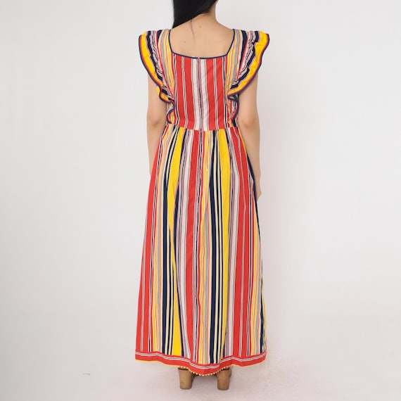 70s Striped Maxi Dress Ruffled Flutter Sleeve Boh… - image 4