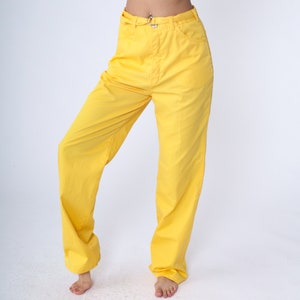 Bright Yellow Pants 80s High Waisted Rise Pants Straight Leg Retro Trousers Slacks Vintage Belted 1980s Medium 30