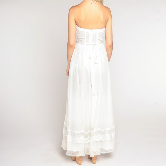 Vintage Wedding Dress 70s White Lace Maxi Dress P… - image 7
