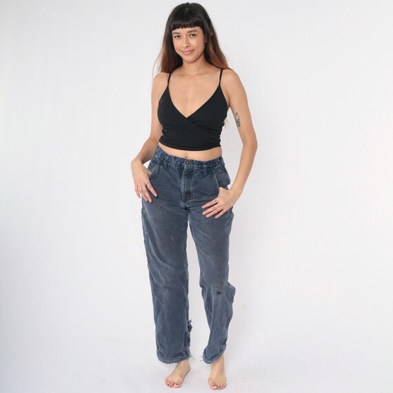 Vintage Black Carhartt Jeans Distressed Faded Denim Workwear Work Pants 90s Baggy Utility Ripped Cargo Work Pants Men's Small 29 x 31