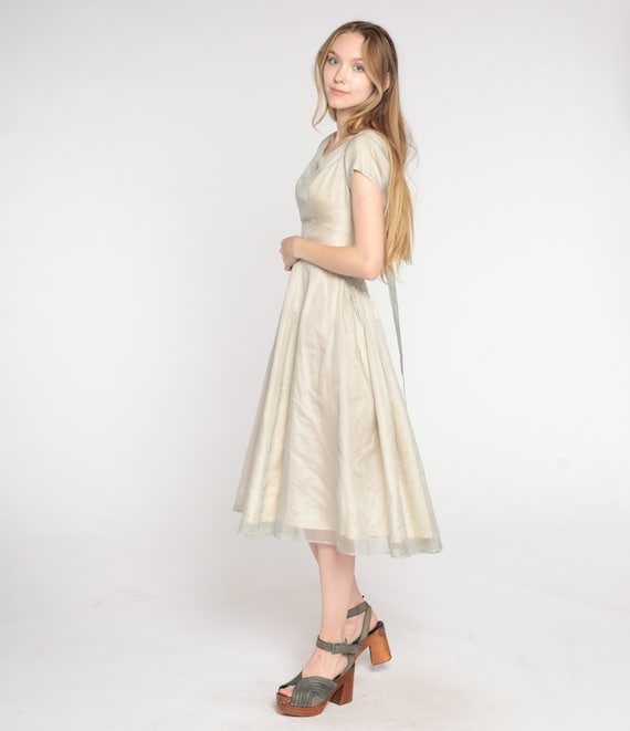 50s Party Dress Taupe Organza Cocktail Dress Full… - image 3