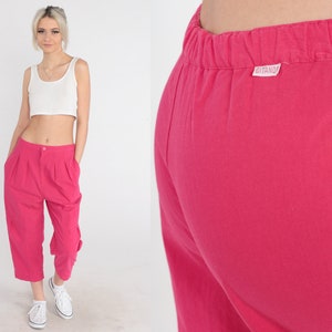 Pink Pleated Pants 90s Gitano Cropped Trousers High Waist Rise Capri Ankle Pants Retro Capris Summer Basic Cotton Vintage 1990s Small 28 30