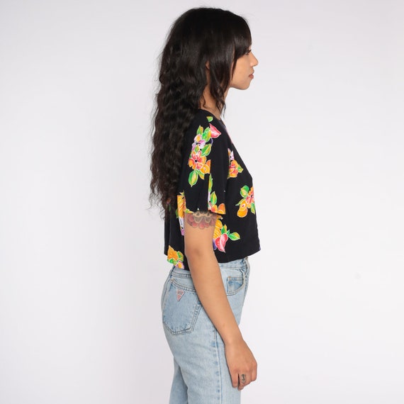 Tropical Crop Top 90s Black Floral Shirt Pineappl… - image 4