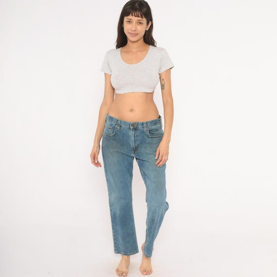 Carhartt Jeans 2000s Relaxed Light Wash Denim Straight Leg Five Pocket Blue Faded Work Wear Cotton Workwear Pants Trouser Streetwear 34 x 28