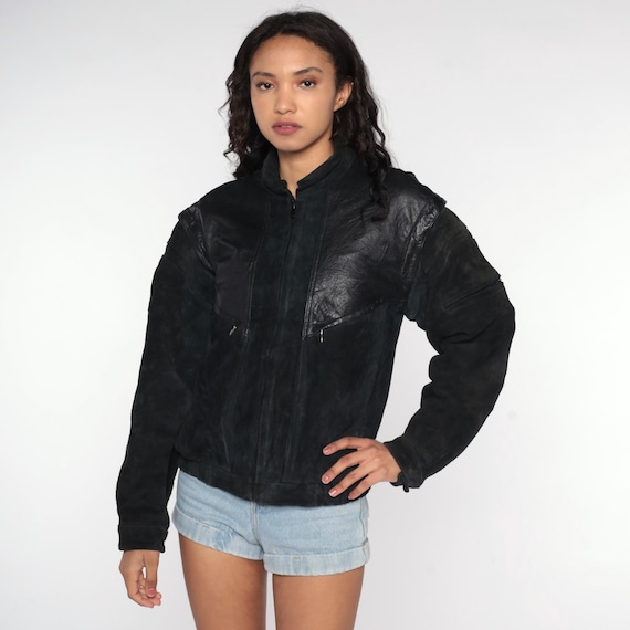 Suede Bomber Jacket 80s Leather Jacket Black Leather Wilsons Biker Moto Coat Motorcycle Jacket 1980s Vintage Retro Rocker Men's Medium 38