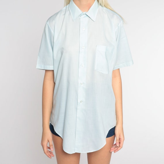 Light Blue Shirt 70s Button Up Shirt Retro Preppy… - image 7