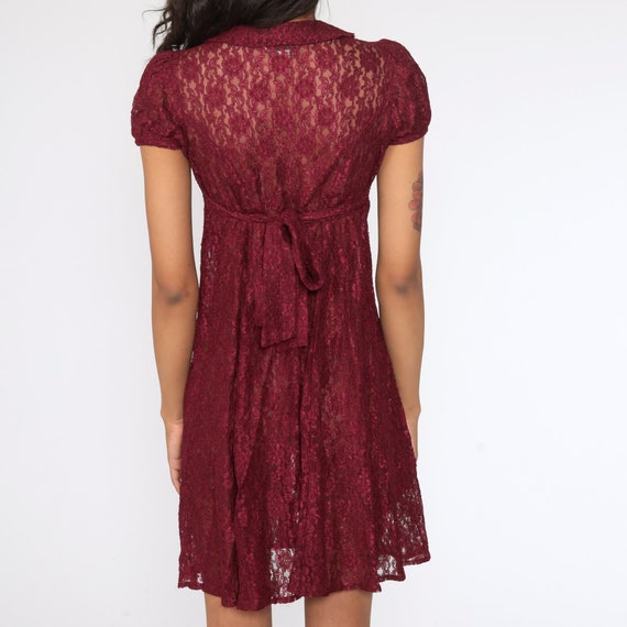 Sheer Lace Dress Peter pan collar Burgundy Mini D… - image 5