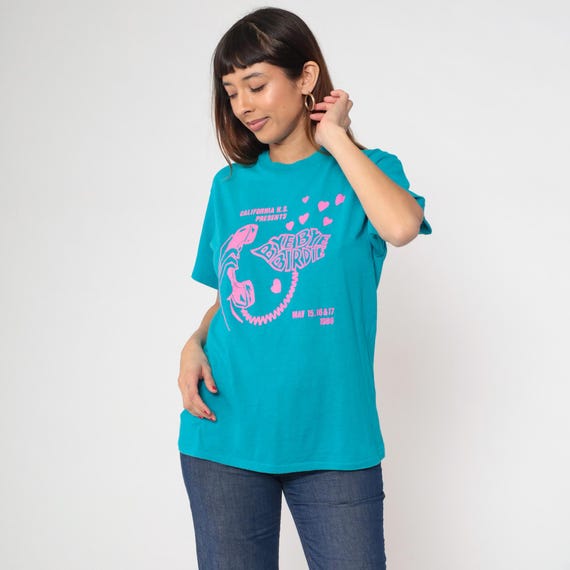 Vintage Bye Bye Birdie Shirt 80s California High School Musical Graphic Tee Rotary Phone Turquoise Pink Theater Print 1980s Medium M