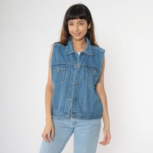 Y2K Denim Vest Faded Glory Jeans Blue Sleeveless Jean Jacket Trucker Vest 00s Vintage Button Up Large L