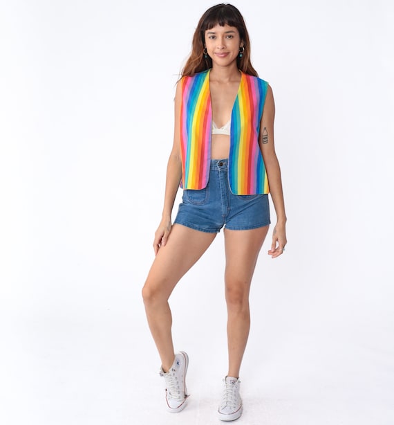 Rainbow Vest 70s Striped Open Front Vest Top Psyc… - image 3