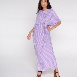 Hippie Caftan Dress 70s Maxi Boho Tent Purple Polka Dot Cocoon Dress 1970s Kimono Sleeve Bohemian Vintage Festival Small Medium Large xl image 2