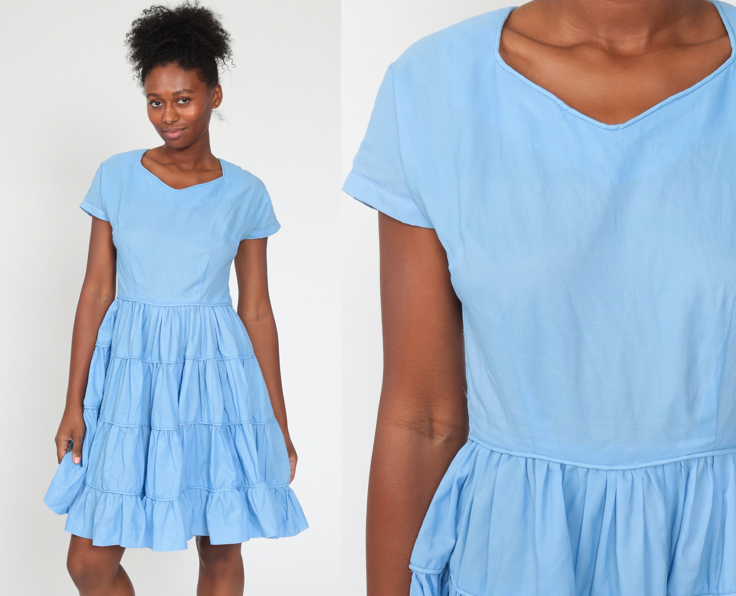 Blue Tiered Dress Country Dress 60s 