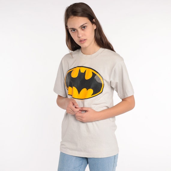 Vintage Batman Logo Shirt 80s DC Comics Superhero T Shirt Single Stitch Shirt Graphic Tshirt Cartoon Top Retro Tee 1980s T Shirt Small