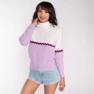 Purple Striped Sweater 70s Sweater Knit Pullover Mock Neck Sweater Lavender 80s Bohemian Hippie Vintage Small image 4