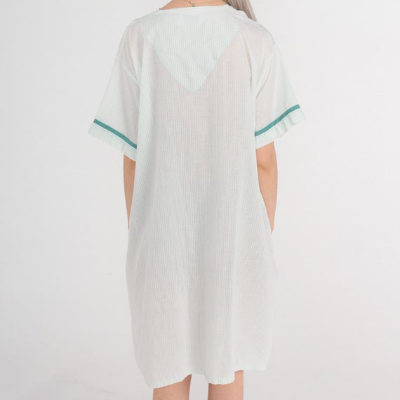 70s Pajama Dress Mini Sheer White Green Striped L… - image 6