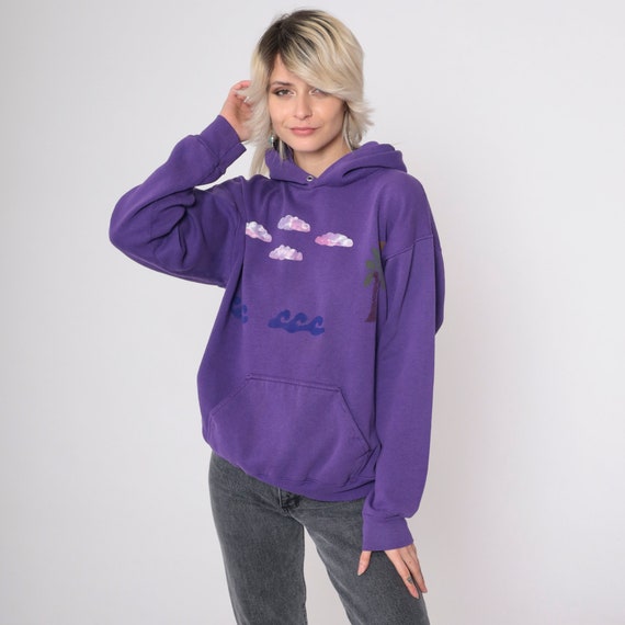 Tropical Beach Hoodie Sweatshirt 90s Purple Paint… - image 3