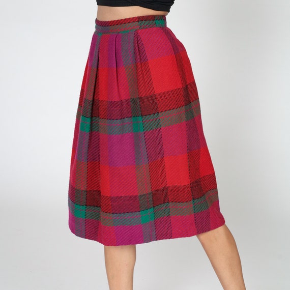 Red Plaid Skirt 70s Midi School Girl Skirt Tartan… - image 4