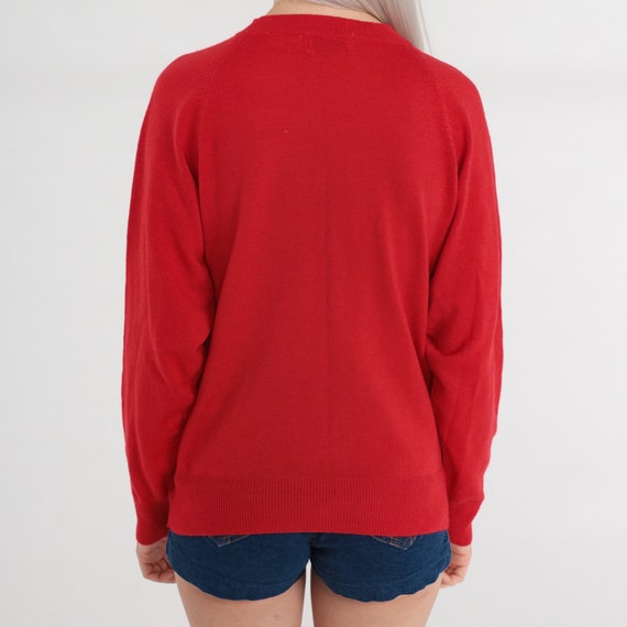 Red Knit Sweater 90s Plain Lambswool Pullover Cre… - image 5