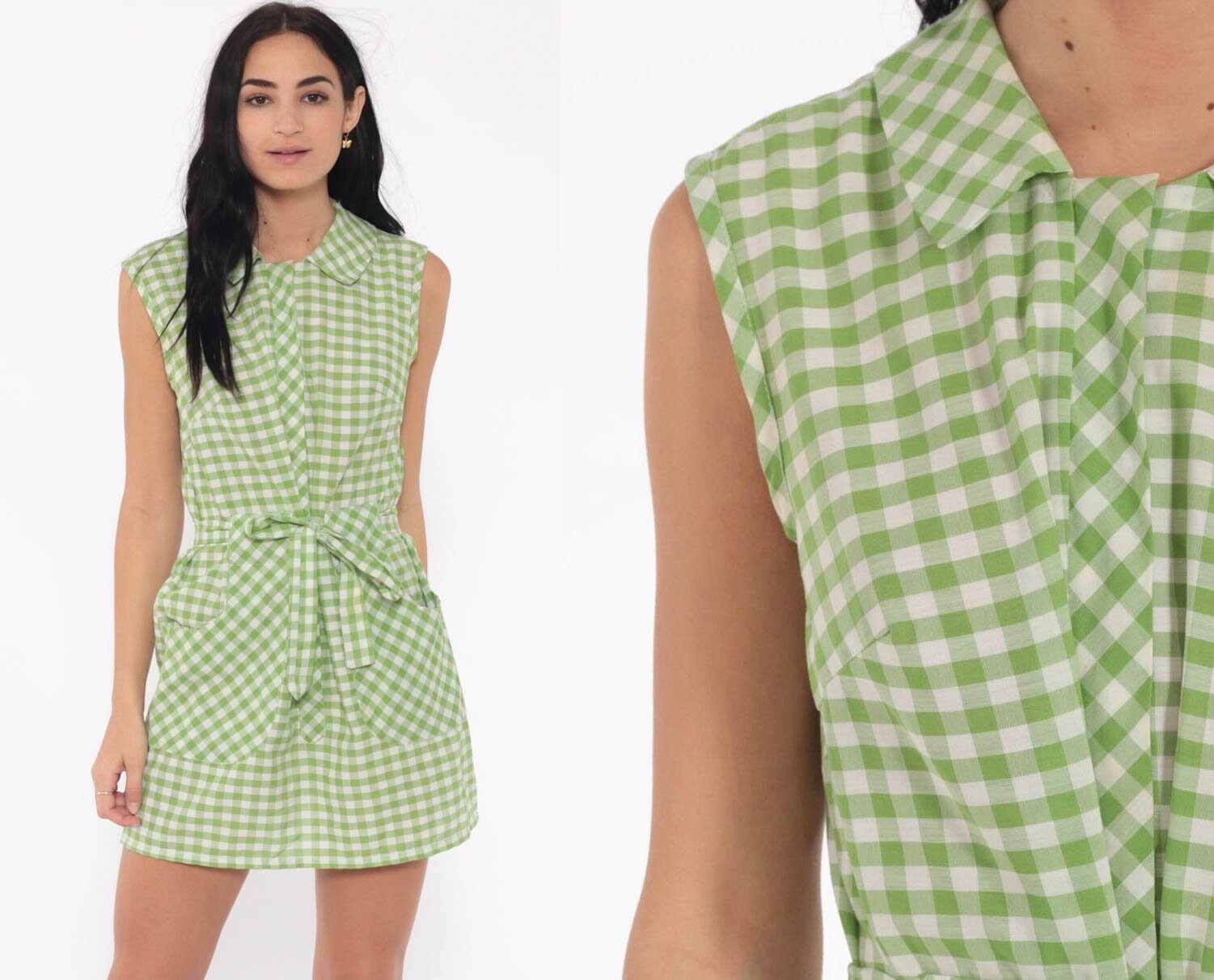 green and white gingham dress
