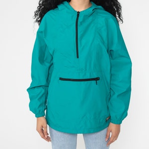 LL Bean Jacket Teal Green Hooded Windbreaker Jacket 80s Jacket Half Zip Pullover Hoodie 90s Oversized Hood Vintage Women's Medium image 7