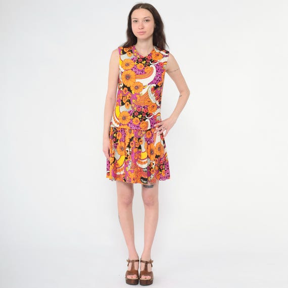 Vintage Mod Floral Dress 60s Psychedelic Flower Power Scooter Mini