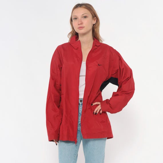 Red Track Windbreaker Nike Y2K Jacket Full Zip Athletic Sporty Gorpcore Vintage Collared Casual Streetwear Activewear Training Large L