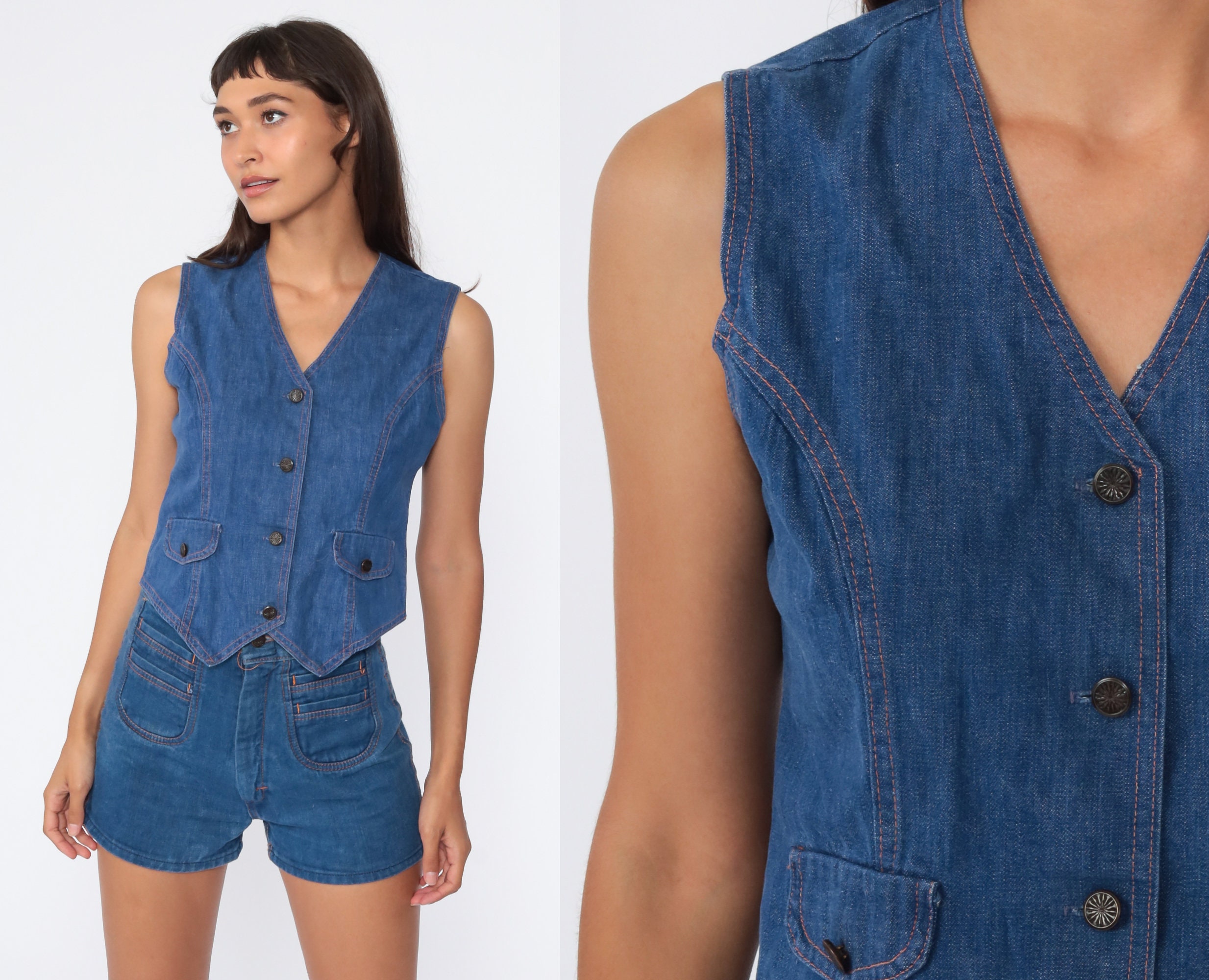 Denim Vest Top 70s Vest Jean Shirt Sleeveless Jean Jacket Boho Vest Blue Bohemian Vintage 