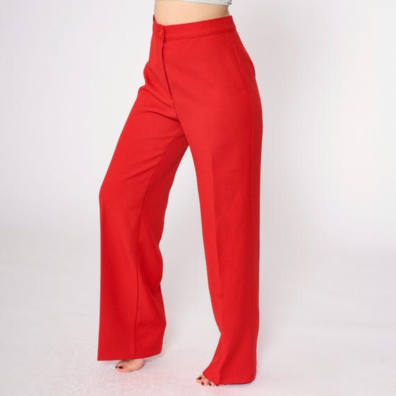 70s Trousers Red Straight Leg Pants Slim Pants 1970s Wide Straight Leg Trousers High Rise Waist Pants Vintage Seventies Medium