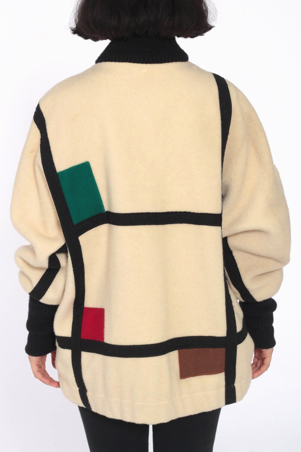 Color Block Jacket 80s Wool Coat Piet Mondrian Jacket 70s Cream