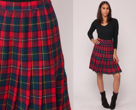 Plaid Skirt Pendleton Skirt Pleated Red Mini WOOL High Waisted School Girl Tartan 80s Retro Vintage Lolita 70s Blue Green Extra Small xs