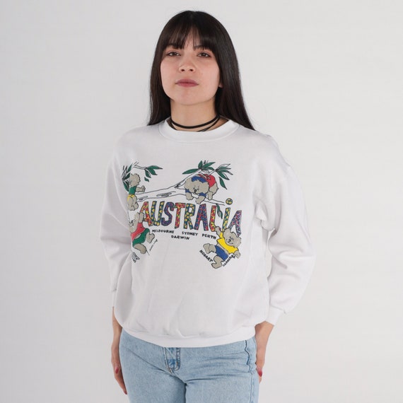 Australia Koala Sweatshirt 90s Slouchy Jumper Bear Animal Pullover Melbourne Sydney Perth Retro 1990s Graphic Vintage White Crewneck Medium