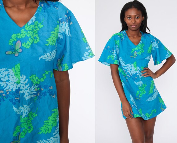 GREEN Mix Flutter Sleeve Babydoll Dress main image 1
