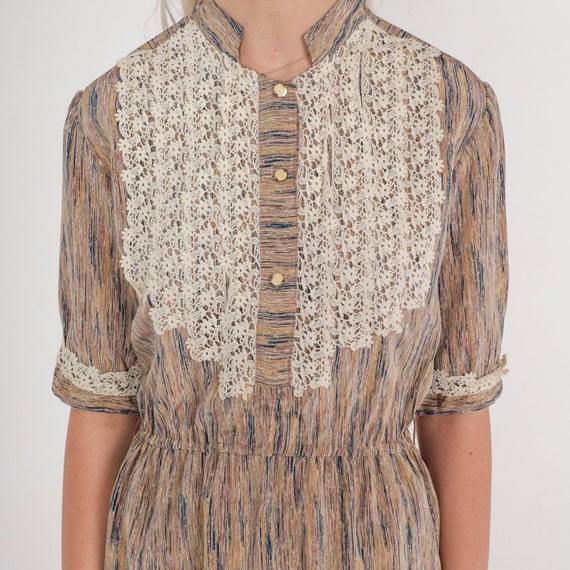 Crochet Bib Dress 70s Button up Midi Dress Knee L… - image 5