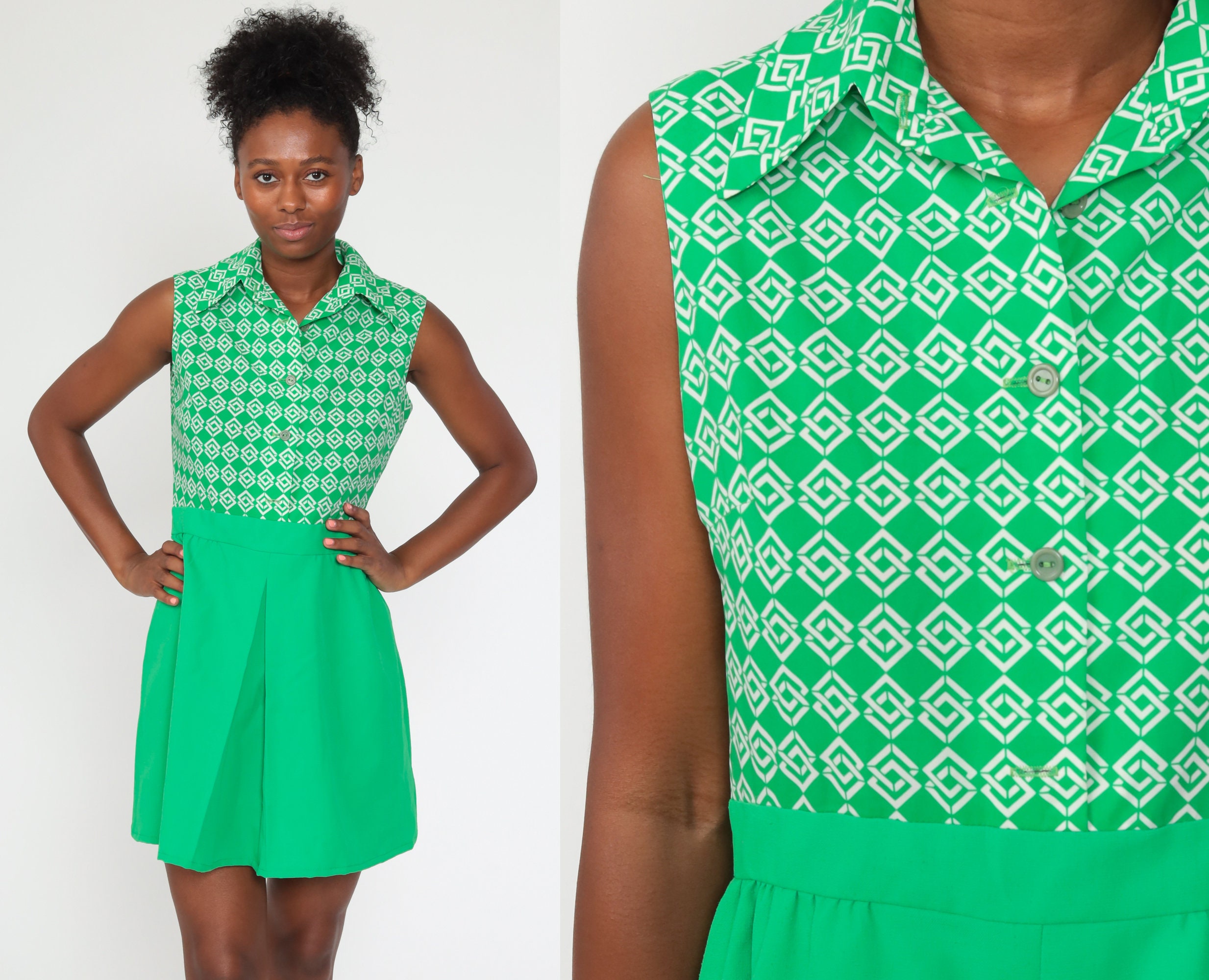 Green Checkered Dress 70s Mod Dress 
