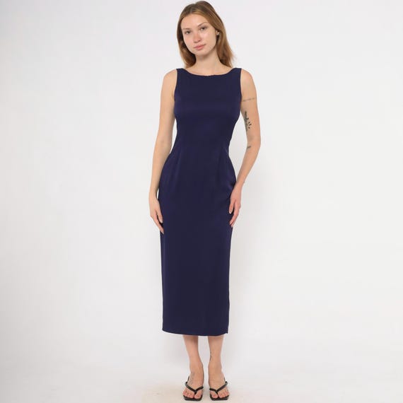 90s Purple Sheath Dress Open Back Fitted Pencil Scott McClintock Plum Violet Column Back Slit Cocktail Evening Formal Vintage Extra Small XS