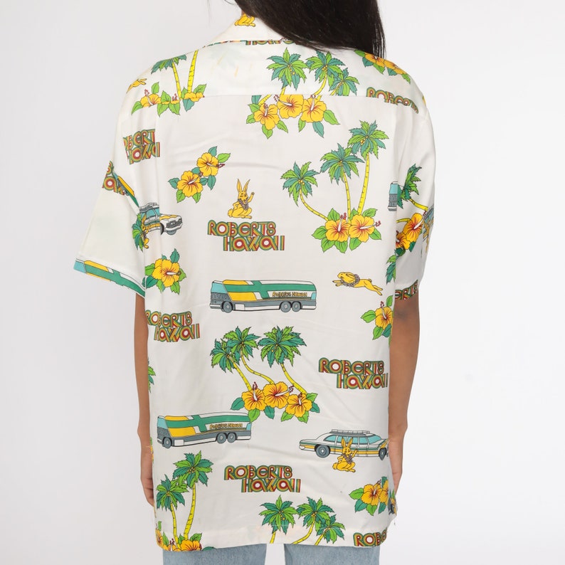 Hawaiian Shirt 70s Roberts Hawaii Shirt Car Rabbit Blouse Tropical Shirt Button Up Shirt Floral Print 1970s Boho Top Beach Large