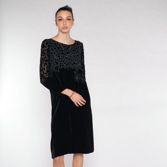 Black Velvet Dress y2k Long Sleeve Velvet Burnout… - image 3