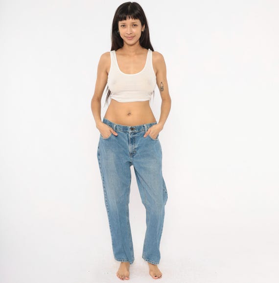 L.L. Bean Straight Leg Jeans 2000s Medium Wash Denim Cotton Blue Pants Relaxed Fit Casual Everyday Trousers Sky Stonewash Faded 35 x 29