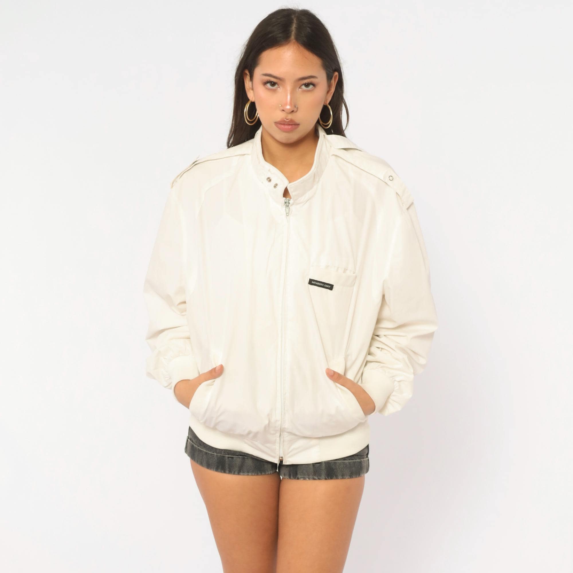 80s Members Only Jacket White Harrington Bomber Zip Front Cotton