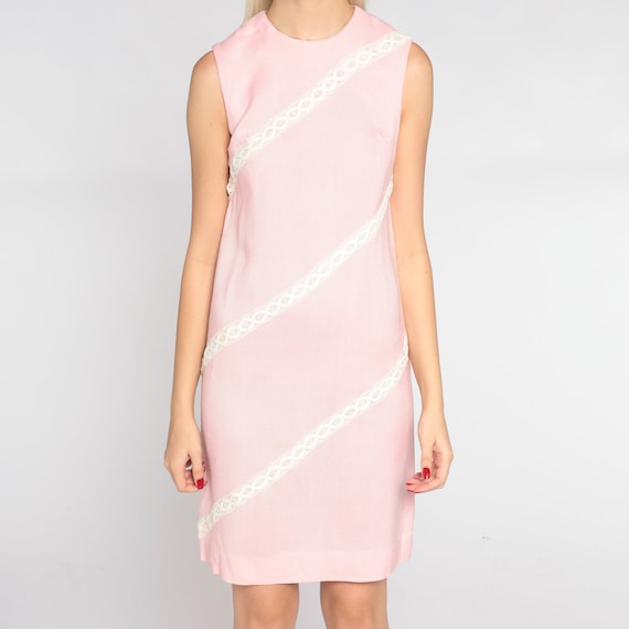 Pink Shift Dress 60s Mod Mini Dress Lace Trim Par… - image 8