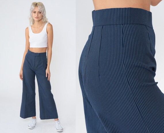 Blue pinstripe shop trousers womens