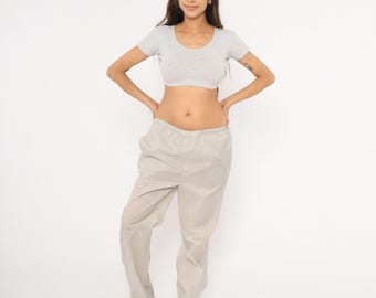 80s Adidas Originals Track Pants Grey Windbreaker Joggers Elastic Waist Drawstring Shell Bottoms Trefoil Logo Pink Athletic Medium M